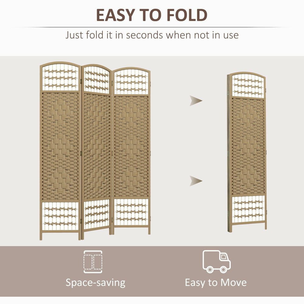 Resenkos 3-Panel Folding Room Divider - Portable Wave Fiber Privacy Screen Partition, for Home Office, Natural