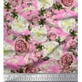 thumbnail image 1 of Soimoi Pink Poly Georgette Fabric Leaves,White Floral & Rose Flower Printed Craft Fabric by The Yard 42 Inch Wide, 1 of 1