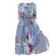 thumbnail image 1 of Pisexur Robes d'Invité de Mariage pour Femmes 2024 Mode Boho Imprimé Floral Robe Maxi Décontractée Fluide Manches Courtes Col en V Robe de Retour à la Maison Tunique à Boutons Robe de Cocktail à Cordon Grande Taille P-4TG, 1 of 5