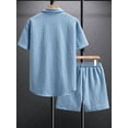 thumbnail image 5 of Men'S Waffle Knit 2-Piece Outfit with Button Down Shirt and Shorts for Summer Royal Blue M, 5 of 8