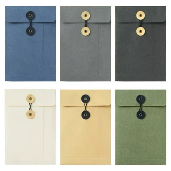 MRLESS 6-Pack Paper File Pouches with String Button Closure, Thick Document Folders, Office Supply File Pockets