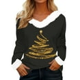 thumbnail image 2 of LEBONYARD Women's Trendy Plush Collar Cuff V-Neck Chic Christmas Tree Printed Pullover Top Casual Long Sleeved Loose Fit Warm Ladies Christmas Top, 2 of 4