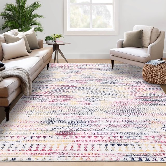 Garvee 8x10 Large Geometric Area Rugs Bohemian Rug, Machine Washable Rug Farmhouse Accent Rug Throw Floor Carpet for Living Room Bedroom Hallway Home Decor, Colorful