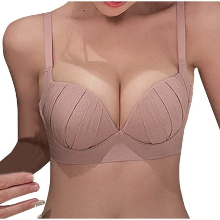 Gnurob Wirefree Bras for Women Push Up Bralette Beauty Back Smoothing Bra No Underwire Brassiere Full Support Seamless Bralettes Adjustable Straps Underwear Clearance Saving Hot Pink X-Large
