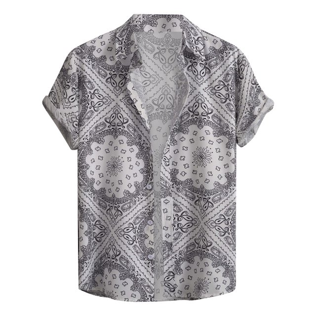 Camisas Vaqueras Para Hombre Manga Larga Camisa informal con solapa suelta para hombre, camisa con botones de manga corta con estampado Digital de y personalidad, Top de verano hawaiano (White, XL)