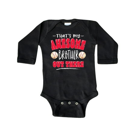 

Inktastic That s My Awesome Brother Out There with Baseballs Gift Baby Boy or Baby Girl Long Sleeve Bodysuit