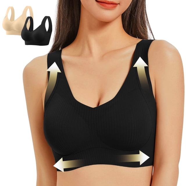 Diufon 2 Pack Womens Plus Size Bras Wireless Everyday Full Coverage Support Bras Comfortable Sports Yoga Bralettes