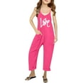 thumbnail image 2 of MIXUE Toddler Girls Jumpsuits & Rompers Summer Letter Print Spaghetti Strap V Neck Sleeveless Bodysuits With Pockets Loose Casual Daily-Wear,Pink,4-5 Years, 2 of 6