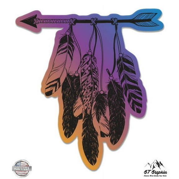Feathers Arrow Native - 3" Vinyl Sticker - For Car Laptop I-Pad Phone Helmet Hard Hat - Waterproof Decal