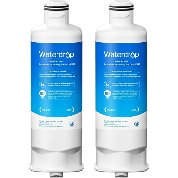 Waterdrop WD-F45 Replacement for Samsung® DA97-17376B, HAF-QIN/EXP, DA97-08006C, RF28R7201SR, RF28R7351SG, WD-F45, Refrigerator Water Filter, 2 Filters
