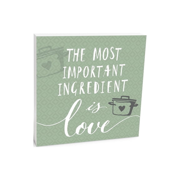 Important Ingredient Love Green Cook Pot 10 x 10 Wood Tabletop Sign Plaque
