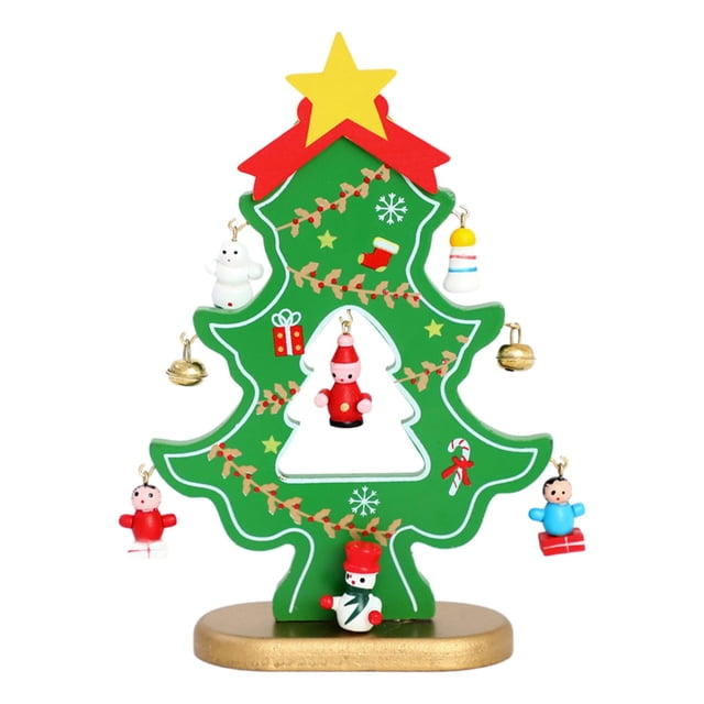 Árbol de Navidad de madera para mesa, mini árbol de Navidad para escritorio verde