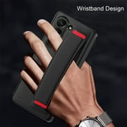 ELEHOLD Full Body Case for Samsung Galaxy Z Fold 5,with Built-in Screen Protector Hinge Protection Hidden Kickstand Non-Slip Wristband Shockproof Leather Case for Samsung Z Fold 5, Black Red