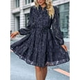 thumbnail image 5 of Womens Long Sleeve Fall Dresses 2025 Button Up Waist with Belt A-Line Mini Dress Casual Fall Winter Dress Navy Blue M, 5 of 9