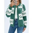 thumbnail image 2 of Bow Plaid Button Long Sleeve Women's Color Block Cardigan Knitted Jacket, 2 of 6