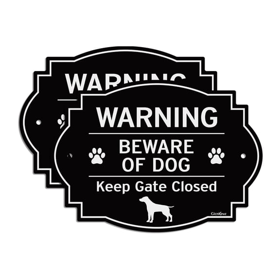 Beware of Dog Sign for Fence and Gate, 9.5x6.7 Inches Reflective Aluminum Warning Sign, Durable Outdoor Indoor Use, Fade Resistant, 2-Pack, Black