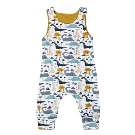 

Raruxxin Newborn Baby One-piece Bodysuit Sleeveless Dinosaur Printed Button Crotch Jumpsuit Casual Cotton Kids Clothing