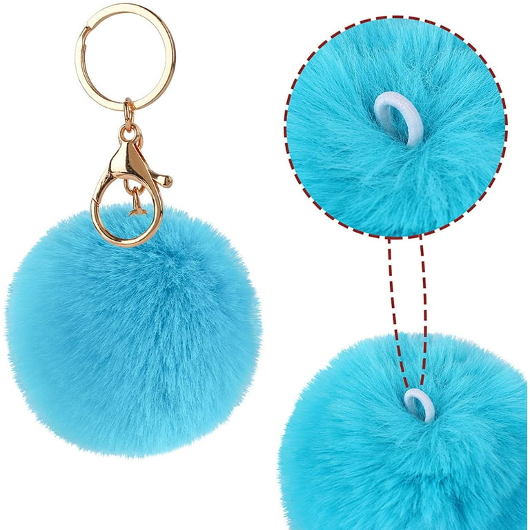 Cute Pom poms Keychains Rabbit Faux Fur Balls Key Chains Fluffy Pompom Key  Rings For Women Bag Accessories Car Key Holder