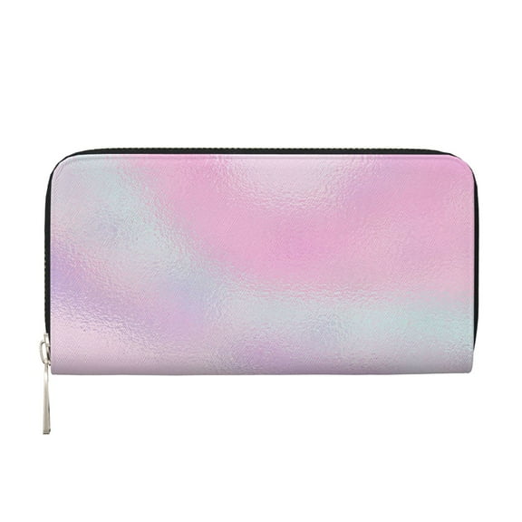 Leather Zipper Pocket Hand Wallet For Women And Men Travel Leather Purse Large Capacity Credit Card Holder Pastel Color Rainbow Marble Vintage Gradient