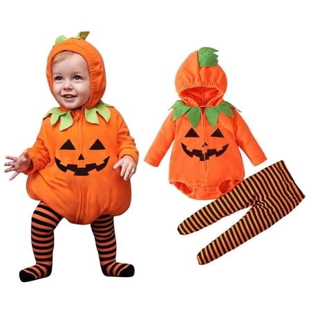 Baby Girl Boy Halloween Pumpkin Romper Hoodie Cotton with Hat Set First Halloween Baby Girl Outfit Baby Boy Halloween 0-6 Months