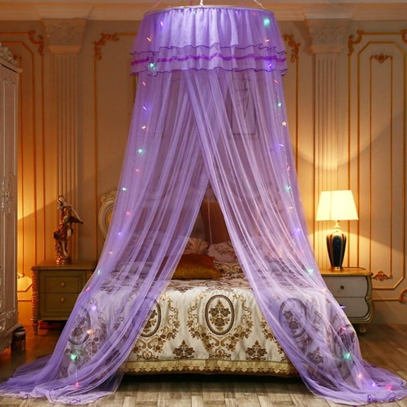Purple Bed Canopy for Girls Mosquito Net Princess Crib Netting Room Decor, Ceiling Tent to Cover Toddler Crib, Single, Twin, Full, Queen Size Kids Bed Curtains