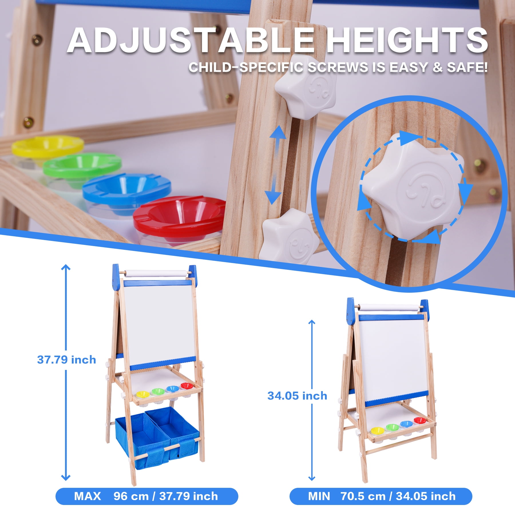 Joyooss Kids Art Easel Adjustable Wooden Double-Sided with Paper Roll Joyooss 122 BLUE