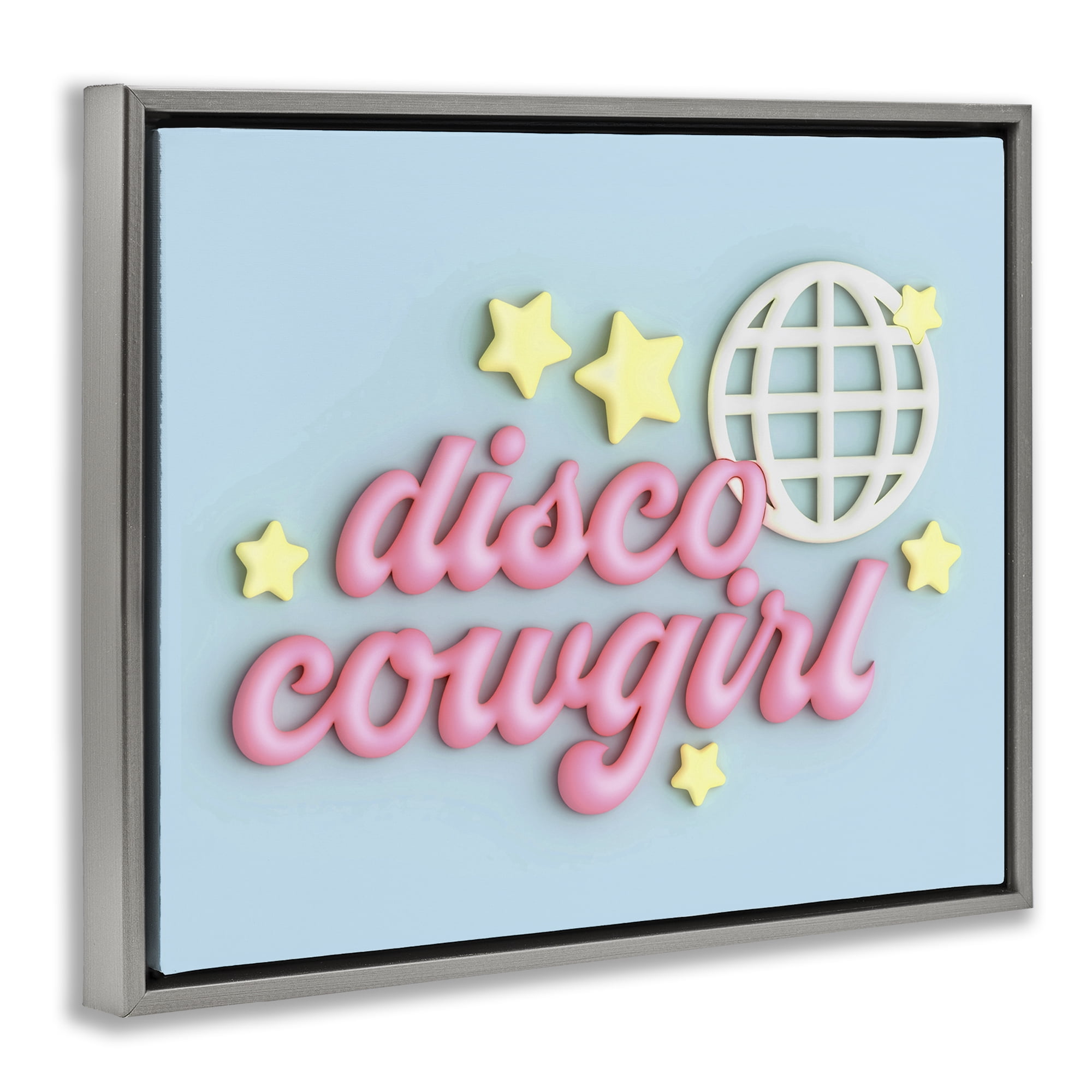 Stupell Industries Retro Disco Cowgirl Entertainment Painting Gray Floater Framed Canvas Art Print Wall Art, 31 x 25