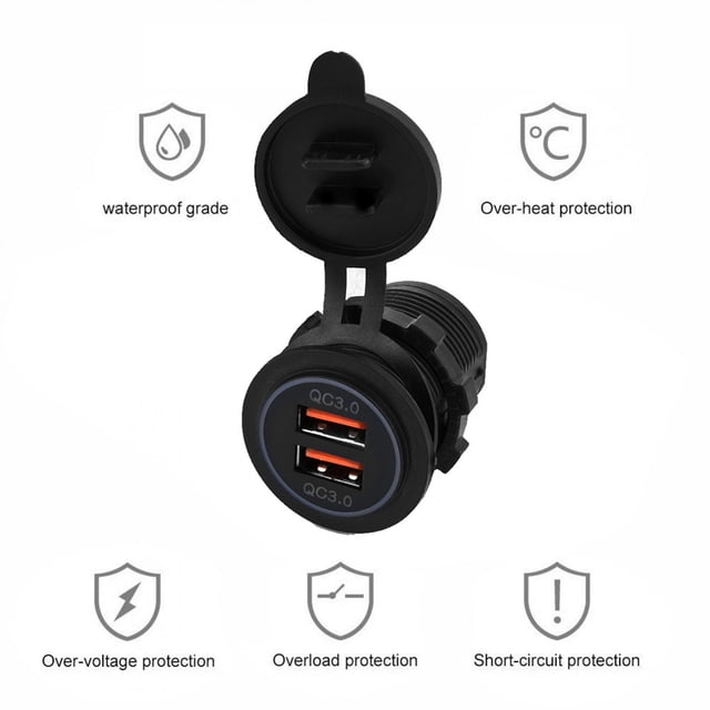 Cargador USB para automóvil, cargador dual QC3.0 de carga rápida, cargador dual USB, rendimiento inigualable