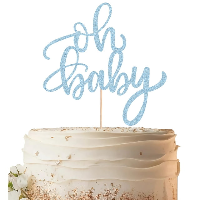 Topper para pastel EONNCNT Oh Baby azul claro con brillo