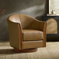 thumbnail image 3 of Tina's Home Genuine Leather Swivel Barrel Chair Modern Upholstered Armchair Solid Wood Base Living Room Camel, 3 of 7