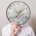thumbnail image 5 of White and Gold Marble Acrylic Wall Clocks Quiet Round Clock Battery Operated Non-Ticking Clock for Bedroom Kitchen Office Decorative 9.5 Inch, 5 of 10