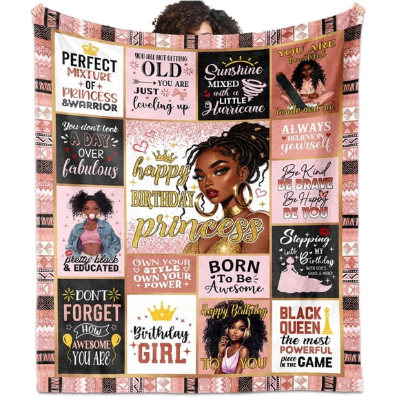 Girls Birthday Gifts Throw Blanket 50"X60", Afro Birthday Gifts Idea for Black Girl, Encouragement Inspirational Bday for Daughter Niece Granddaughter