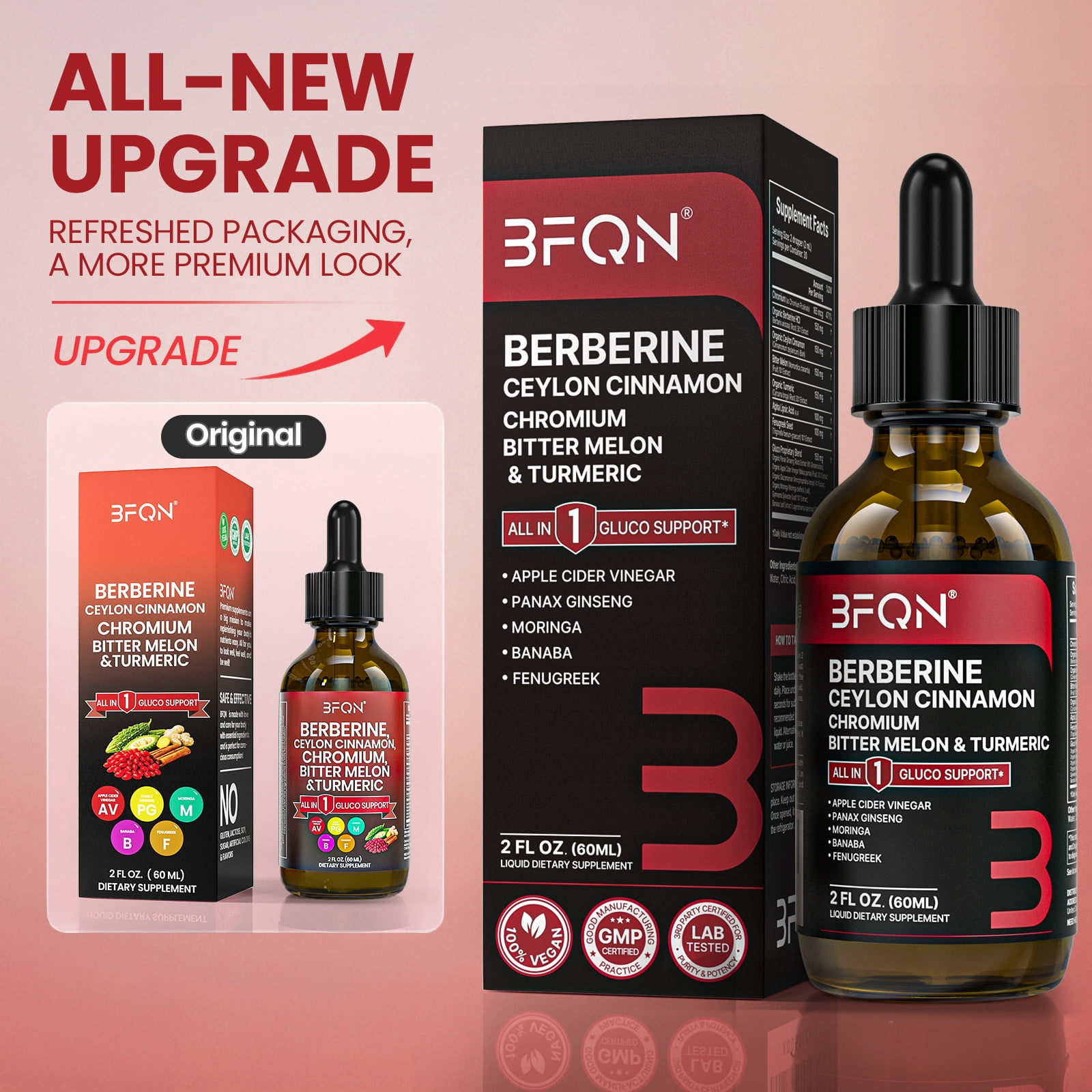 BFQN Organic Berberine & Ceylon Cinnamon Liquid Drops – 13-IN-1 with Bitter Melon, Turmeric, Support Blood Sugar, Metabolism & Weight Management, 2 fl oz