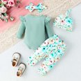 thumbnail image 4 of CAICJ98 Newborn Outfit Baby Girl Going Home Outfit Ruffle Long Sleeve Letter Print Ribbed Romper Top Floral Pants Set 4Pcs Cute Fall Winter Clothes,Size 3-6 Months, 4 of 7