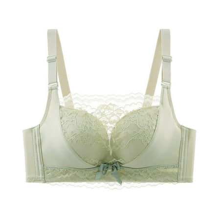 SMihono Women s Unlined Minimizer Bra Full Coverage Deep V Wirefree Push-Up Bralette Lace Everyday Mesh Embroidery Bras Green XL