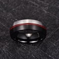 thumbnail image 2 of Men's 8mm Red Groove Two Tone Tungsten Ring Domed Brushed Finish Wedding Band, 2 of 5