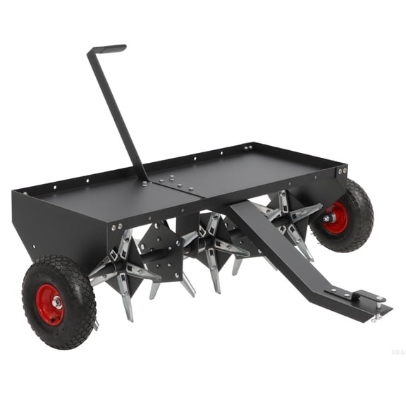 48-Inch Tow Behind Lawn Plug Aerator with Universal Hitch, Lawn Aerator Tow Behind with 30 Galvanised Steel Tines,Tray and Inflatable Wheels for Gardens, Lawns, Farms