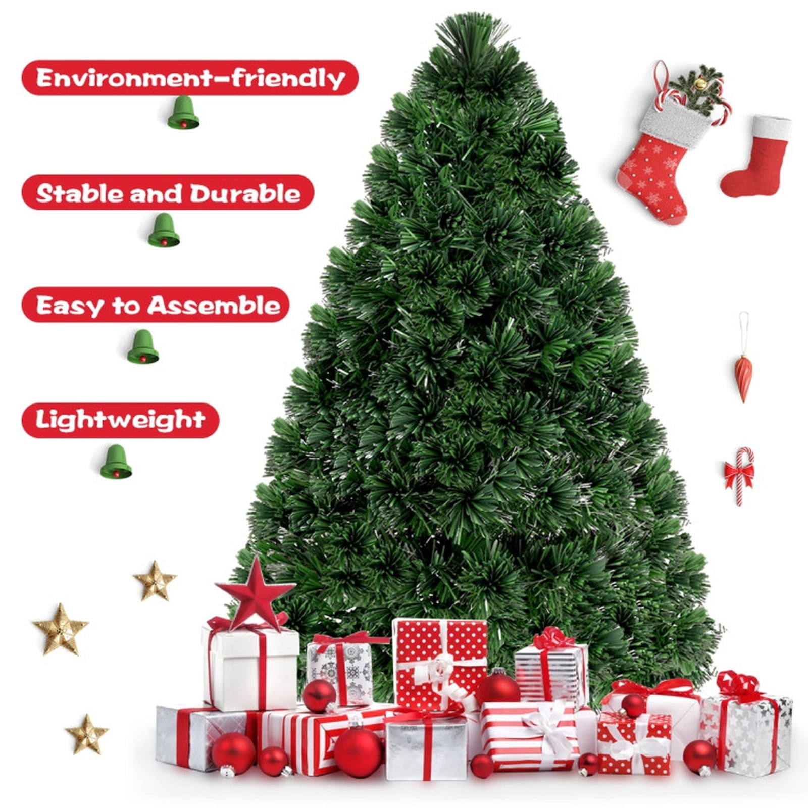RUIE, 3 ft, Artificial Christmas Tree, with LED Fiber Optic Lights, 85 Branch Tips, Green Holiday Xmas Tree for Indoor Home Office Decoration