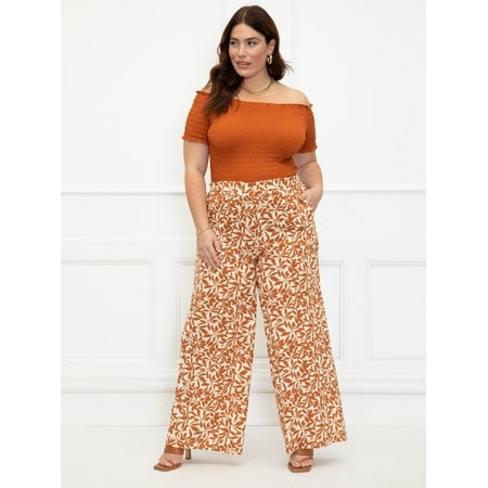 ELOQUII Elements Women's Plus Size Smocked Off The Shoulder Tee