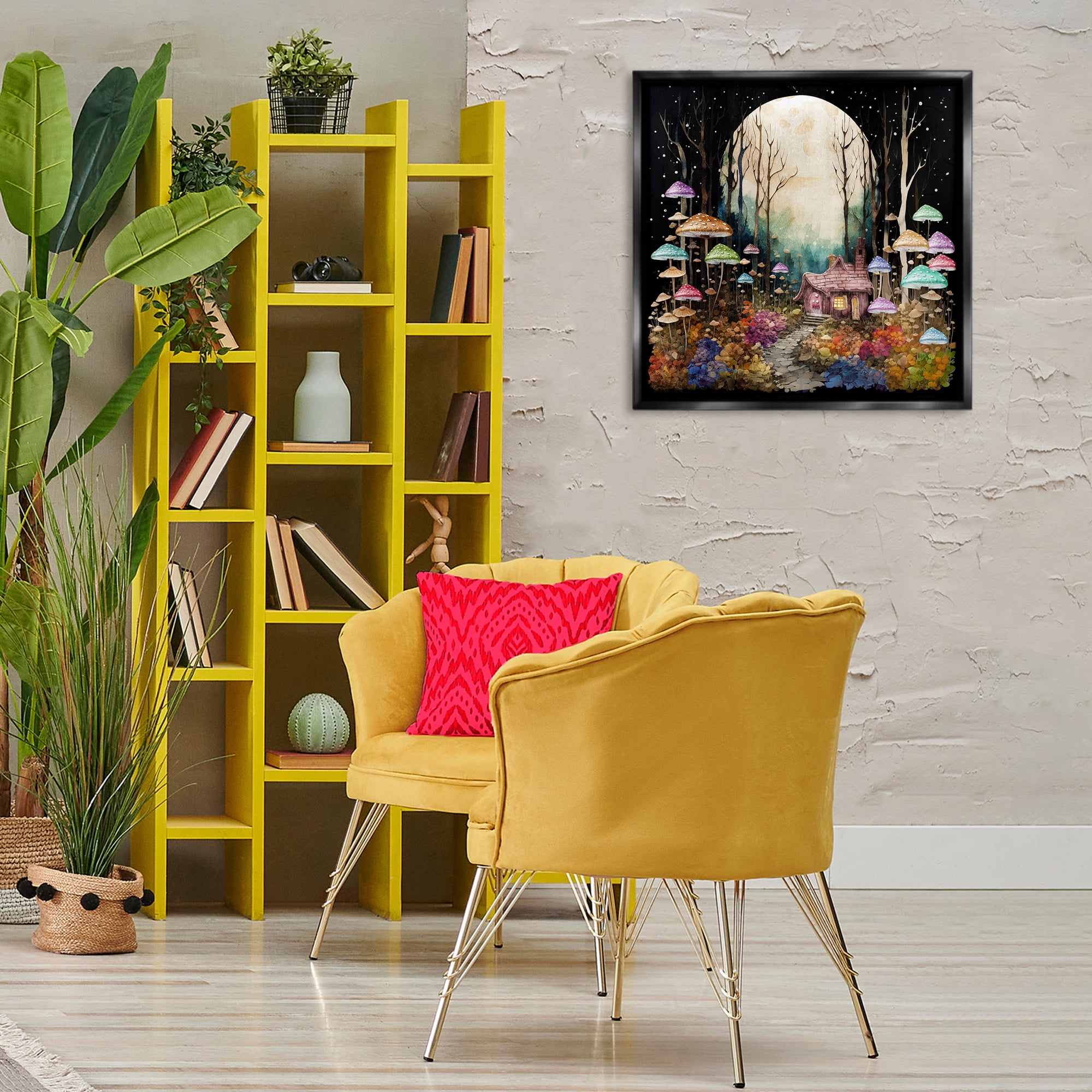 Stupell Industries Quirky Mushroom Forest Landscape & Nature Painting Black Floater Framed Canvas Art Print Wall Art, 25 x 25