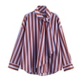 thumbnail image 6 of ClodeEU Women's Long Sleeve Tie V Neck Striped Shirt，Casual Loose Fit Button Down Blouse Multicolor,Women's Plus M, 6 of 7