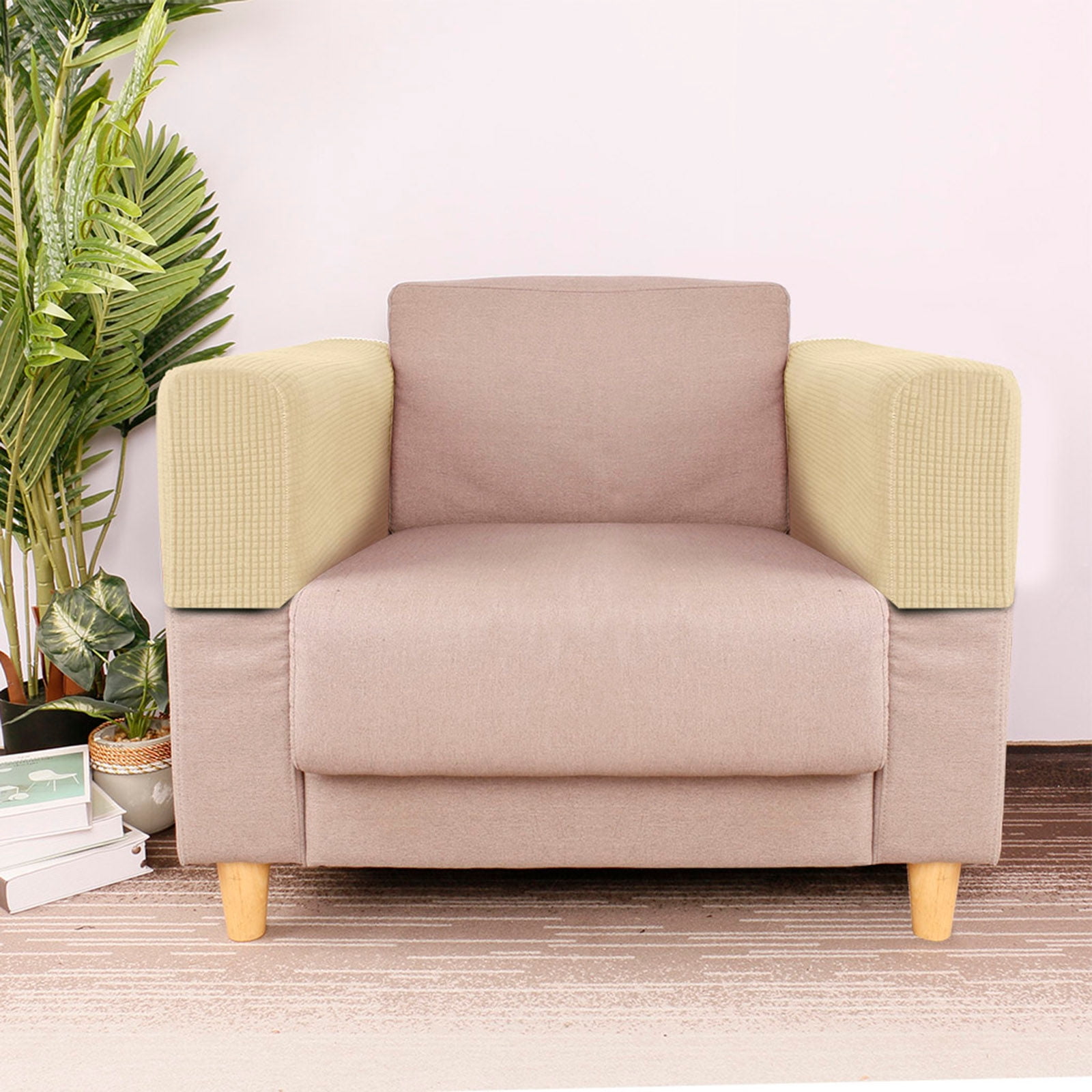 Stretch Armrest Covers, Anti-Slip Couch Arm Cover Washable Armchair Slipcover for Recliner Sofa Sofa Arm Protector Furniture Protector for Pets-Beige-4 pcs