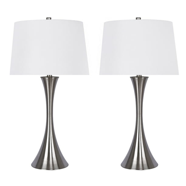 Brushed Nickel Metal Table Lamp Set, Grandview Gallery Silver Table Lamps