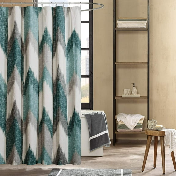 Alpine Shower Curtain Cotton Printed Modern Abstract Pattern Machine Washable Home Bathroom Decorations, Aqua, 72x72