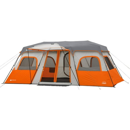 ozark trail 12 person instant cabin tent with integrated led lights, 3 rooms, 47.87 lbs