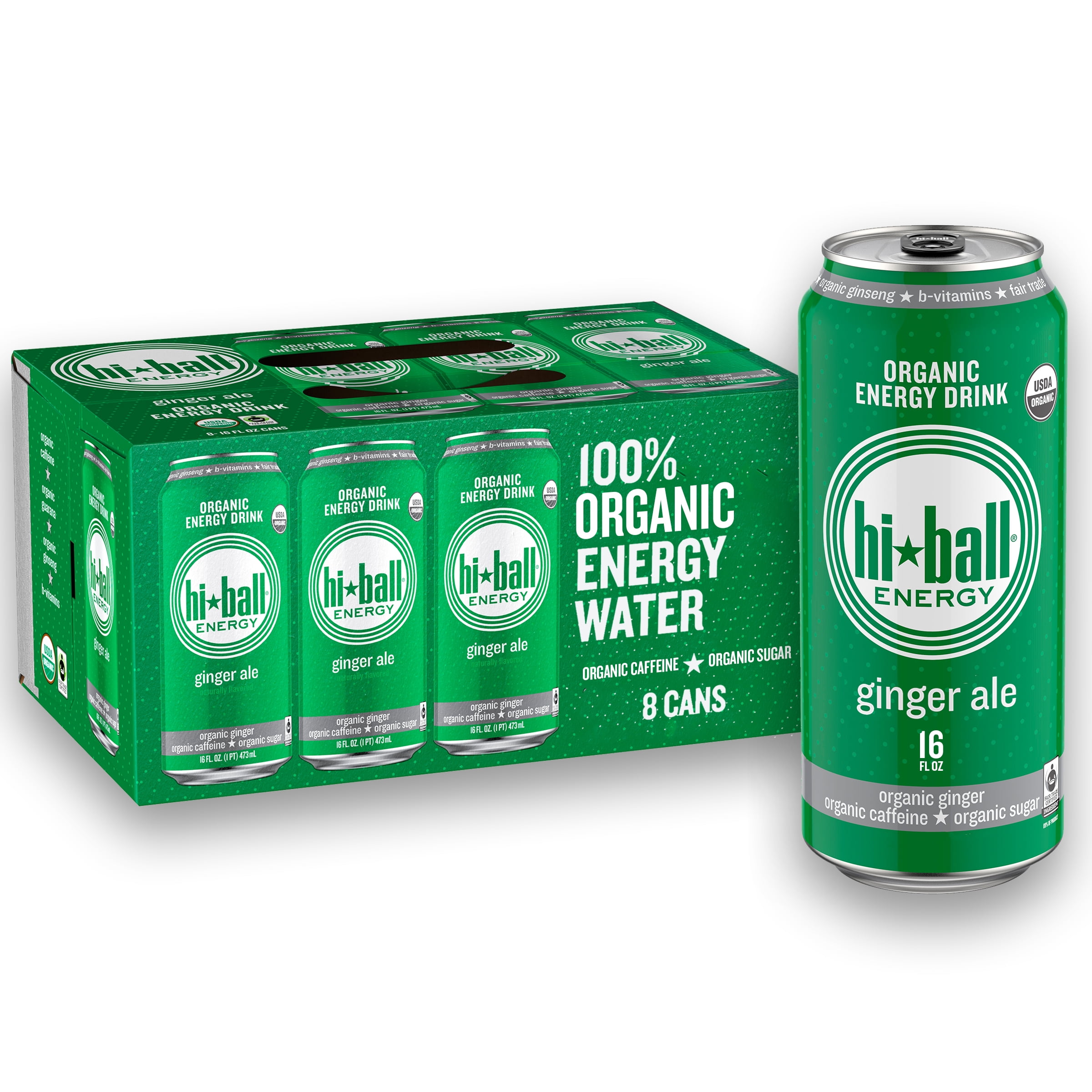 Hiball Energy Certified Organic Energy Drink, Ginger Ale, 16 Fluid