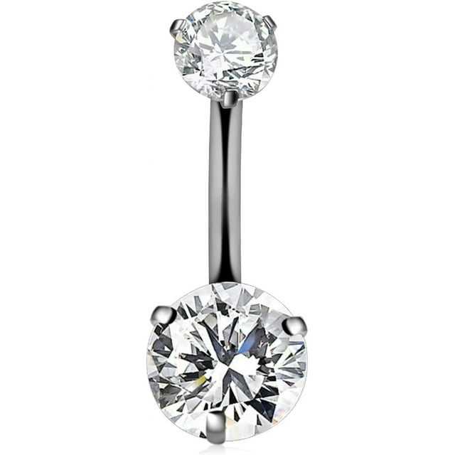 G23 Solid Titanium Belly Button Rings 14G CZ Belly Navel Rings 6mm 10mm Belly Bars
