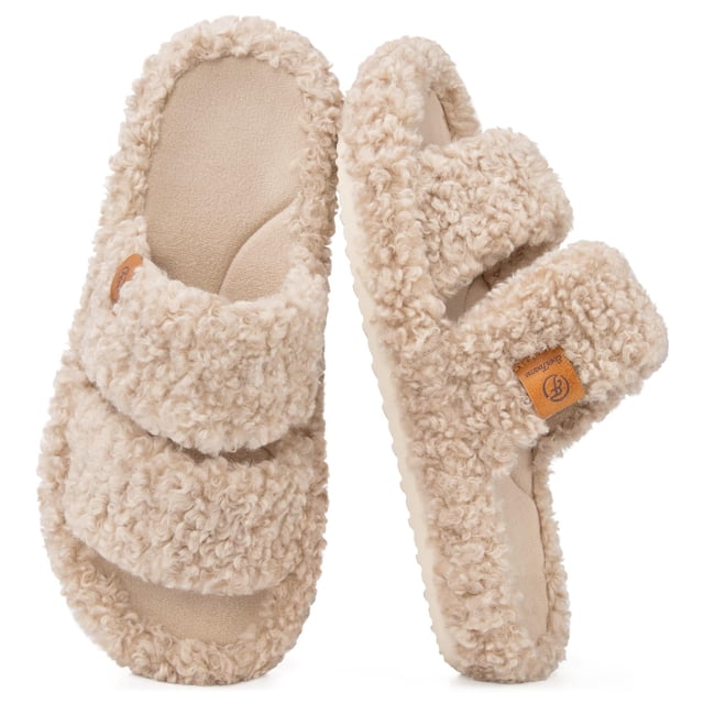 Zapatillas EverFoams Fuzzy de espuma viscoelástica con punta abierta, vintage, caqui