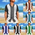 thumbnail image 3 of Camisa de bolos vintage informal para hombre, hawaiana, de manga corta, con botones, holgada, marrón, talla 2XL, 3 of 8