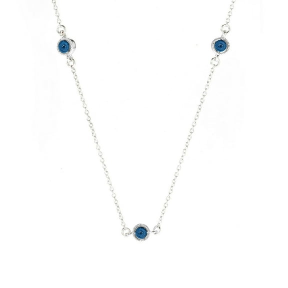 V3 Jewelry® 925 Sterling Silver with Natural Blue Diamond Station Necklace